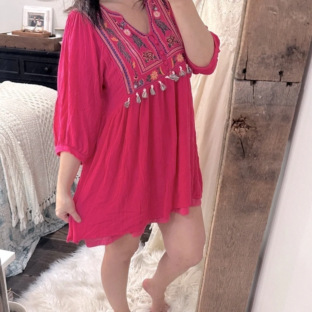 UMGEE Pink Embroidered with tassels summer Dress size large - Picture 2 of 8